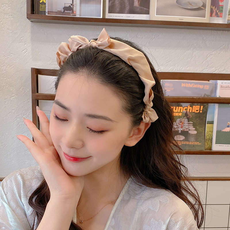 Băng Đô Cài Tóc Đính Nơ Vải Satin Phong Cách Công Chúa Hàn Quốc