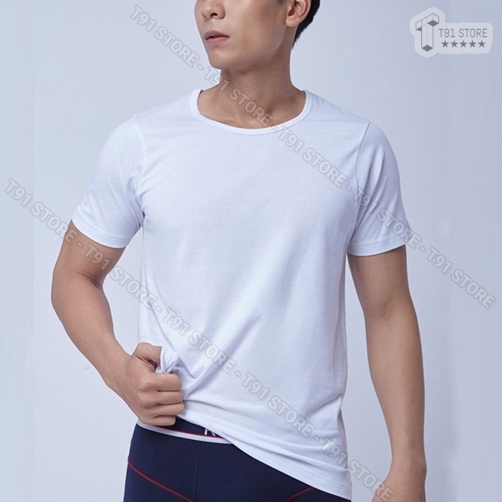Áo cộc tay chất liệu cotton, thoáng mát, thấm hút mồ hồi tốt - Áo lót cho nam màu trắng mặc ở nhà, đi ngủ