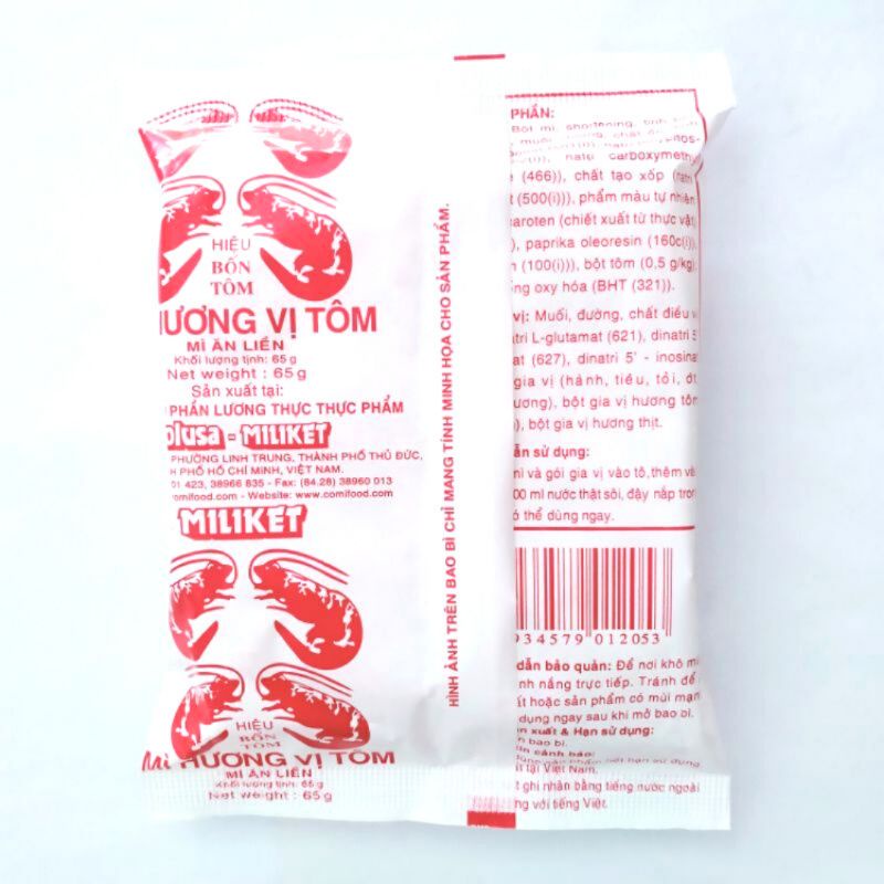 Lô 10 gói mì giấy trắng ăn liền Miliket 65 gam