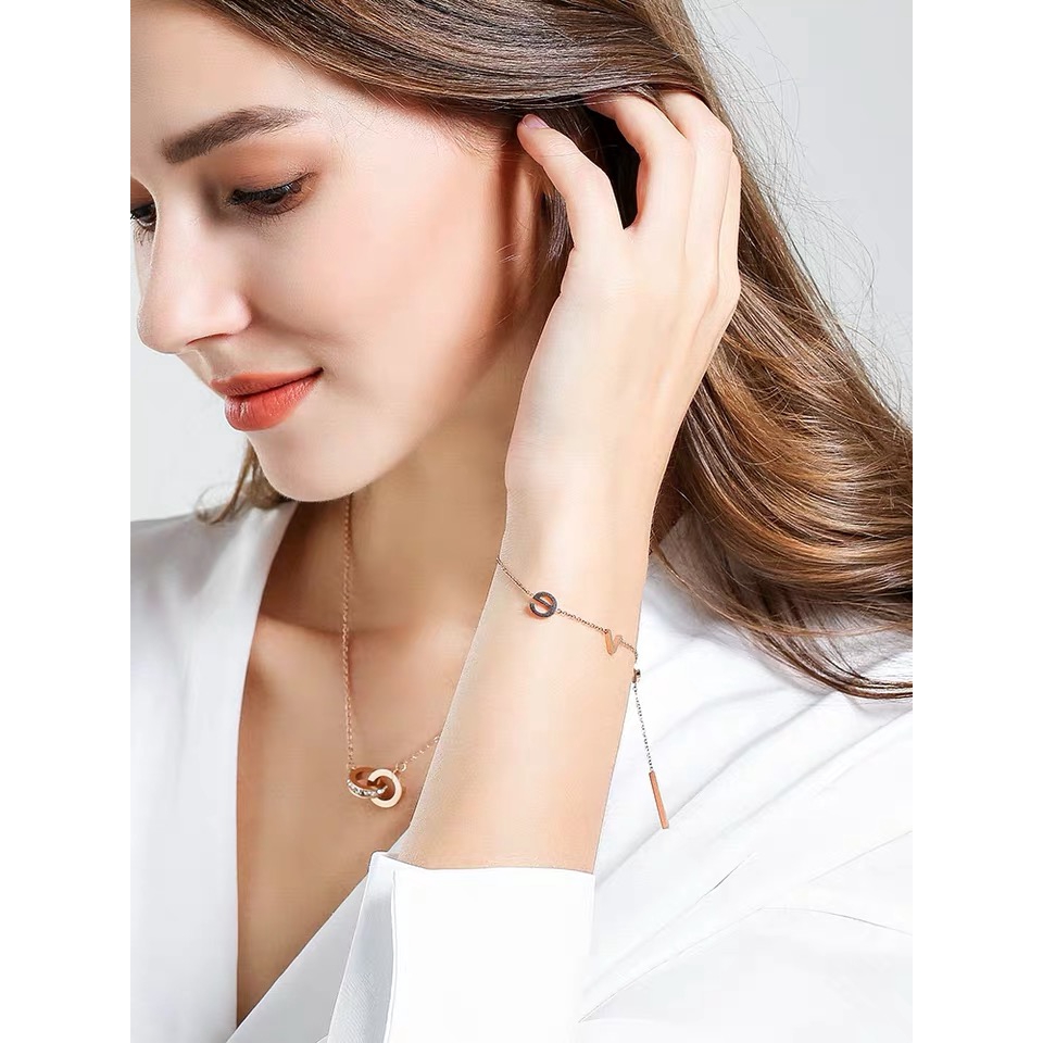 Lắc chân chất liệu thép titan chống thấm nước chống dị ứng không phai màu vàng hồng chữ tiếng anh hàn quốc
