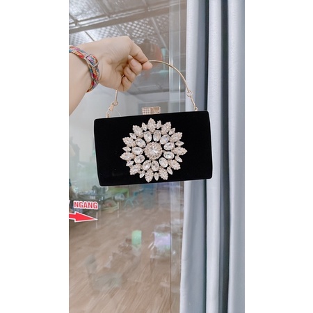 Cốp bầu nhung đi tiệc đính đá sáng full hộp