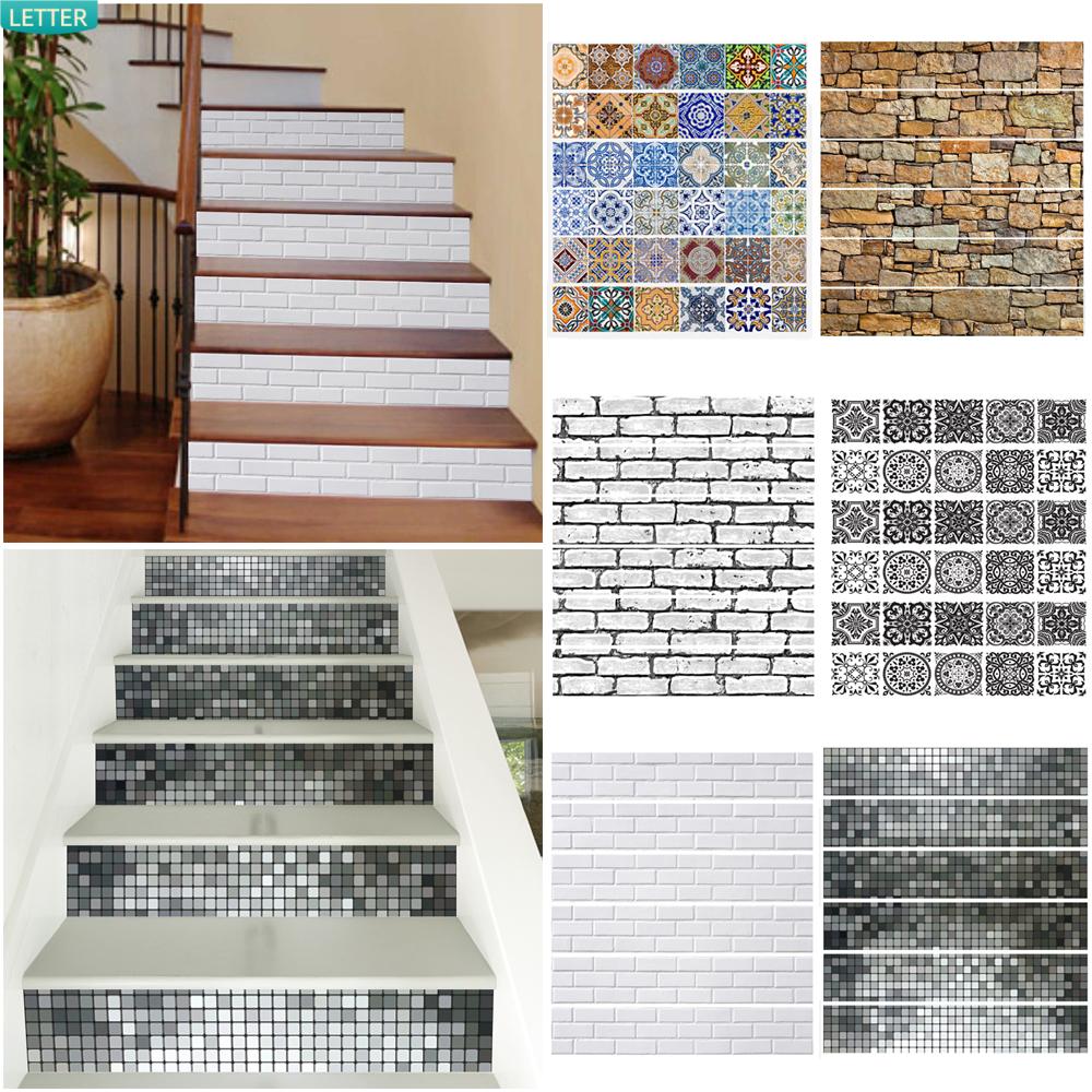 Set 6 miếng dán trang trí cầu thang giả gạch 3d chống nước có thể tháo rời DIY