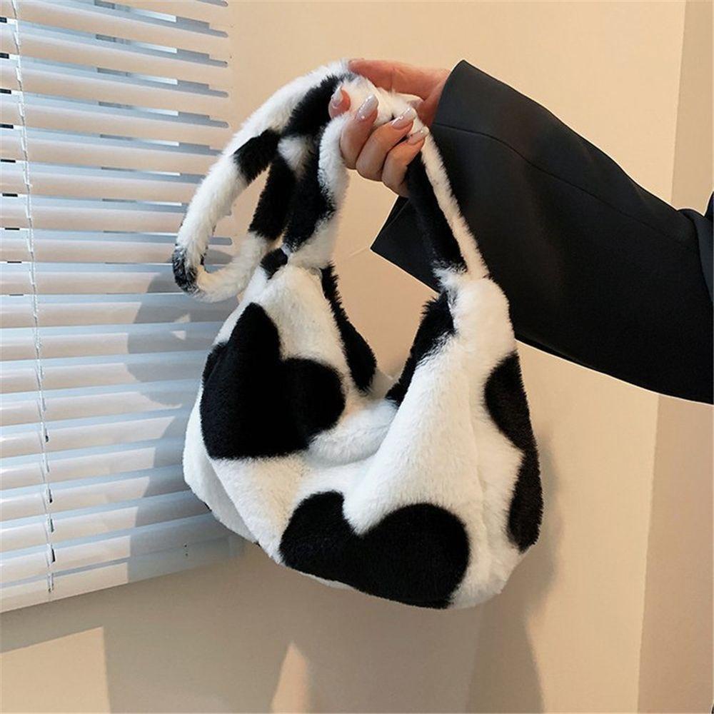 PINEVN Túi Tote Đeo Vai Phối Lông Họa Tiết Trái Tim Xinh Xắn Thời Trang