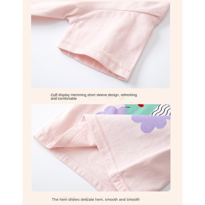 Bộ Đồ Ngủ Áo Thun Tay Ngắn Phối Quần Short Vải Cotton In Hoạt Hình Dễ Thương Cho Bé 0-72M