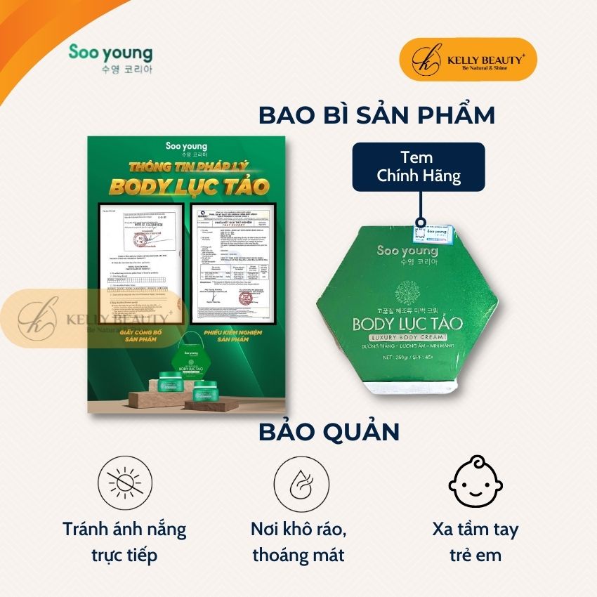 Kem Dưỡng Trắng BODY Lục Tảo SOOYOUNG 250g – Dưỡng Trắng, Giữ ẩm, Chống Nắng, Không Bết Dính | KELLY BEAUTY