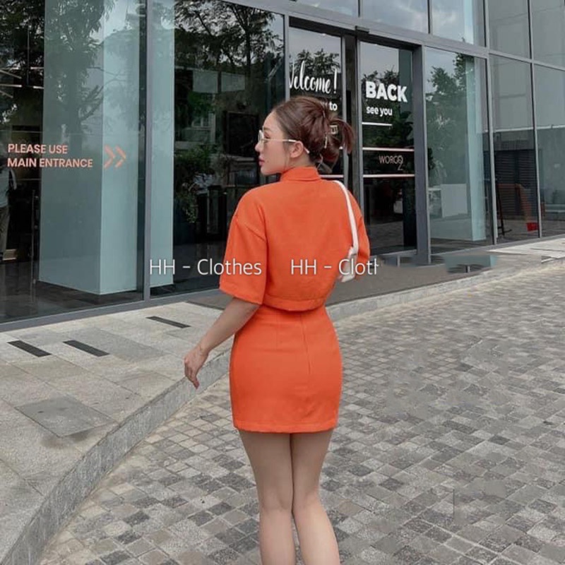 Sét Thô Áo Sơ Mi Dáng Croptop Mix Chân Váy Hàng Cao Cấp SB008