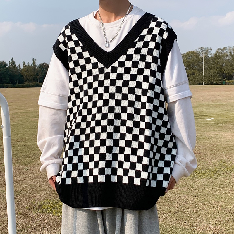 Áo Sweater Dệt Kim Sát Nách Dáng Rộng Kiểu Retro Đường Phố Thời Trang Mùa Thu Cho Nam