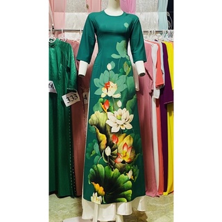 Áo dài in 3D tay lỡ chất liệu lụa Nhật hàng đẹp, chất liệu lượng in tinh xảo, sắc nét, lên màu chuẩn với thiết kế.
