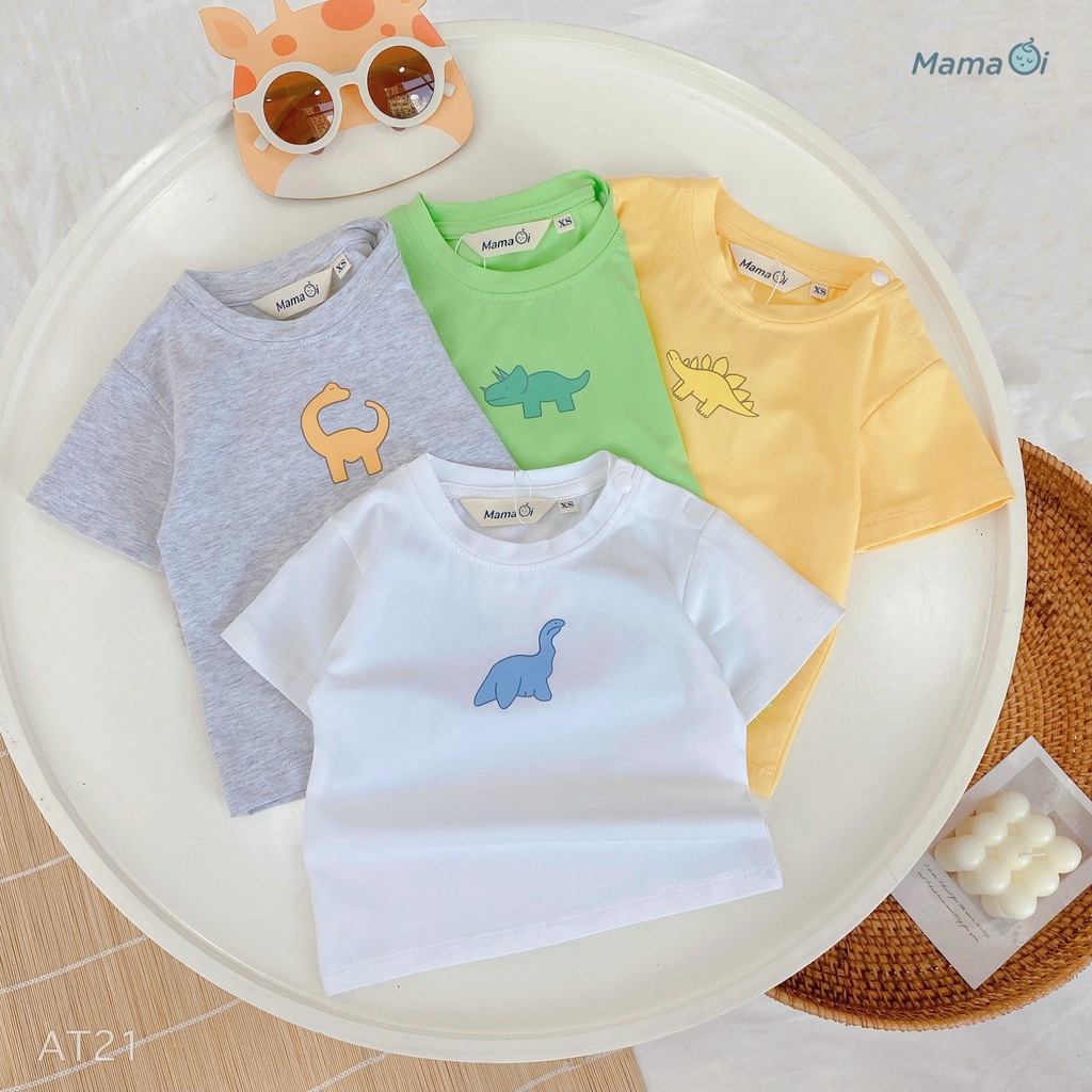 AT21 Áo thun bé trai bé gái in hình khủng long gồm 4 màu vải thun cotton mềm từ 0-3 tuổi Của Mama Ơi-Thời Trang Cho Bé