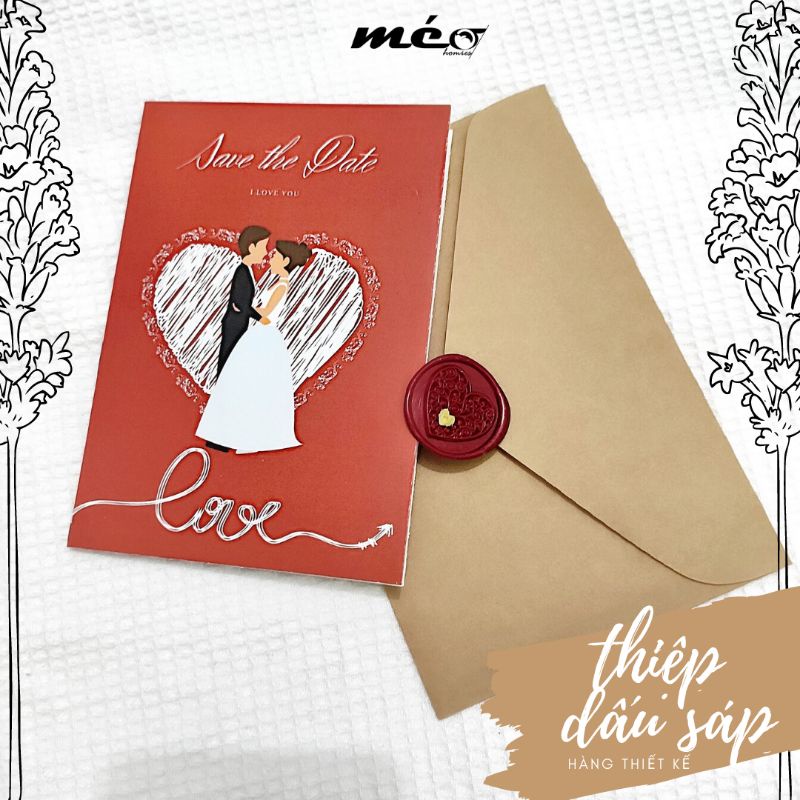 Thiệp dấu sáp niêm phong có phong thư kiểu Vintage mẫu COUPLE