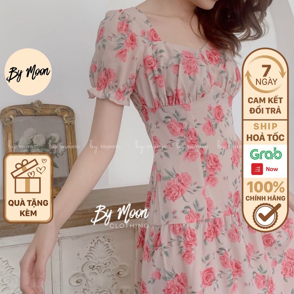 Đầm váy xoè maxi hoa hồng ngực cúp BY MOON VN005