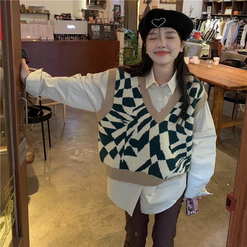 Set Áo Sơ Mi Dài Tay + Áo Khoác Ghi Lê Thời Trang Nữ