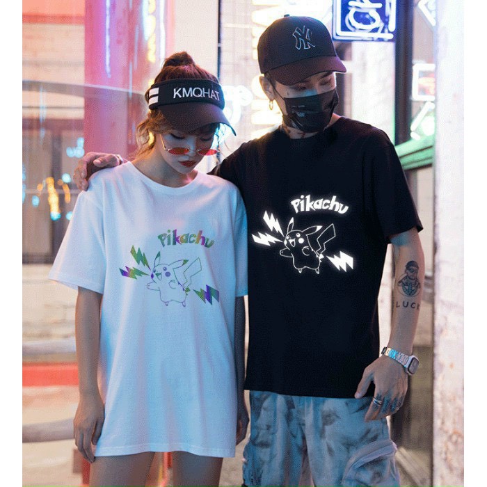 Áo thun unisex nam nữ in hình pikachu dạ quang - áo thun tay lở form rộng