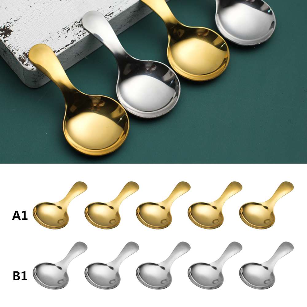 5 Pcs Creative New Stainless Steel Spoons Ice Cream Spice Salt Condiment Coffee Tea Scoop