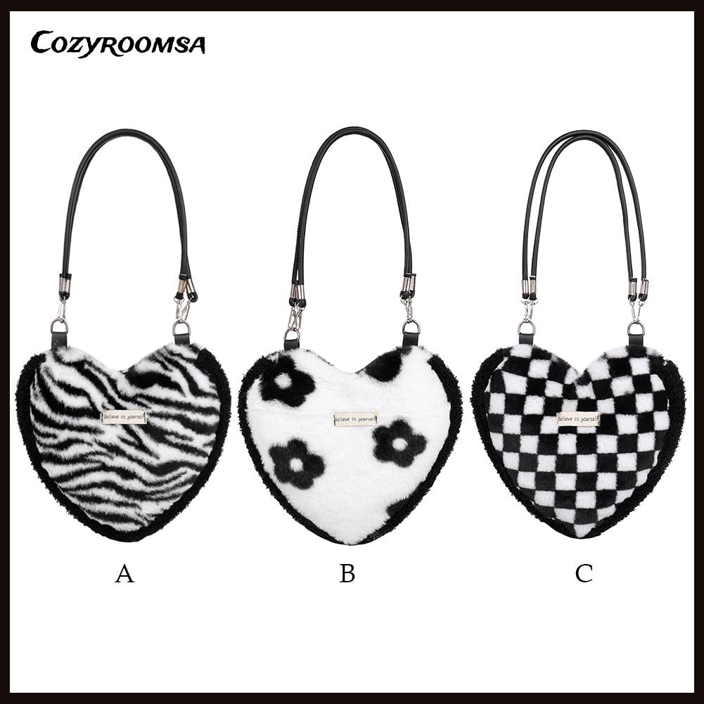 Túi đeo vai lông nhung hình trái tim giữ ấm cho nữ