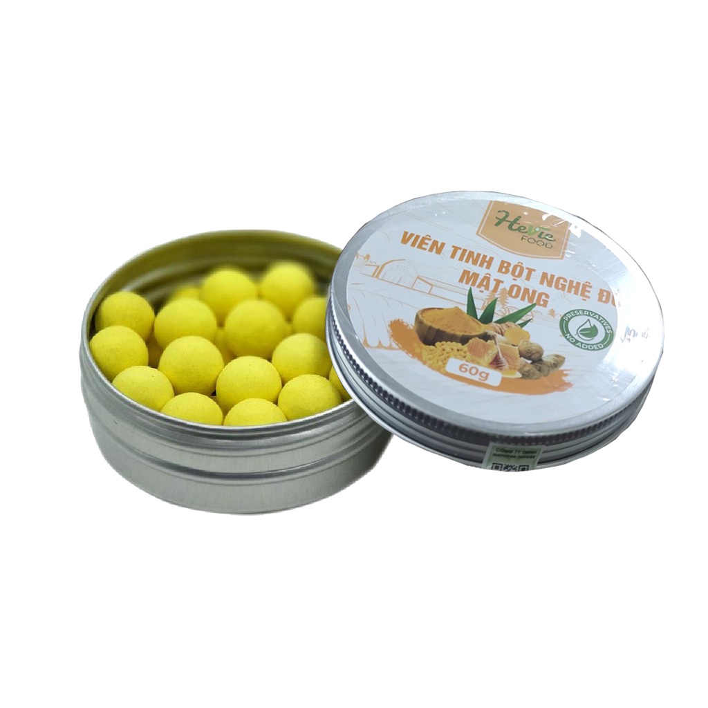 Combo mật ong Hoa Nhãn nguyên chất xuất khẩu 60 gram và viên tinh bột nghệ mật ong 60 gram Heviefood