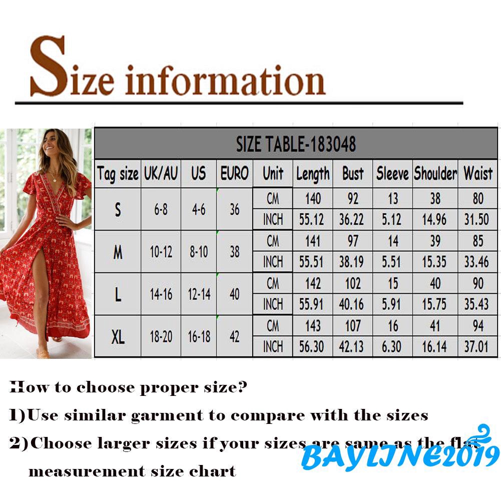 ❀ℳay-UK Womens V-Neck Floral Split Dress Boho Summer Beach Casual Long Sundress HUA