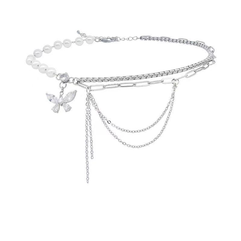 Vòng Cổ Choker Mặt Bướm Đính Đá Zircon Ngọc Trai Giả Ngọt Ngào Và Mát Mẻ