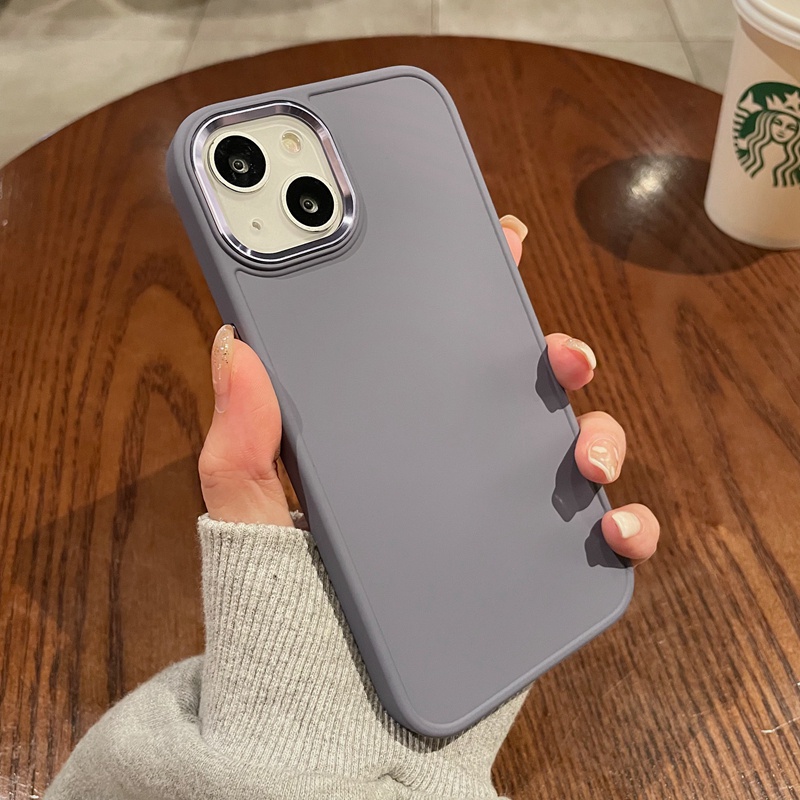 Ốp Điện Thoại Silicon Cứng Chống Sốc Màu Trơn Có Nút Kim Loại Bảo Vệ Camera Cho iPhone 13 Pro Max 12 Pro Max 11 Pro Max