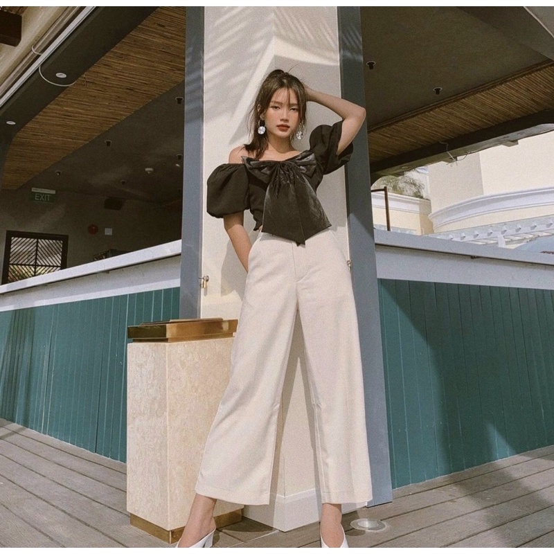 ÁO CROP NƠ NGỰC TAY BỒNG - kèm hình thật