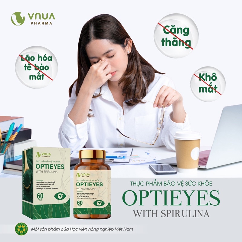 Viên Uống Bổ Mắt OPTIEYES With Spirulina VNUA Pharma Cải Thiện Thị Lực, Giảm Nhức Mỏi Mắt Sau 2 Tuần Sử Dụng (60 viên)