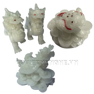 Combo 3 Tượng đá phong thủy Cóc thiềm thừ - Tỳ hưu - Long quy - Đá trắng đá non nước