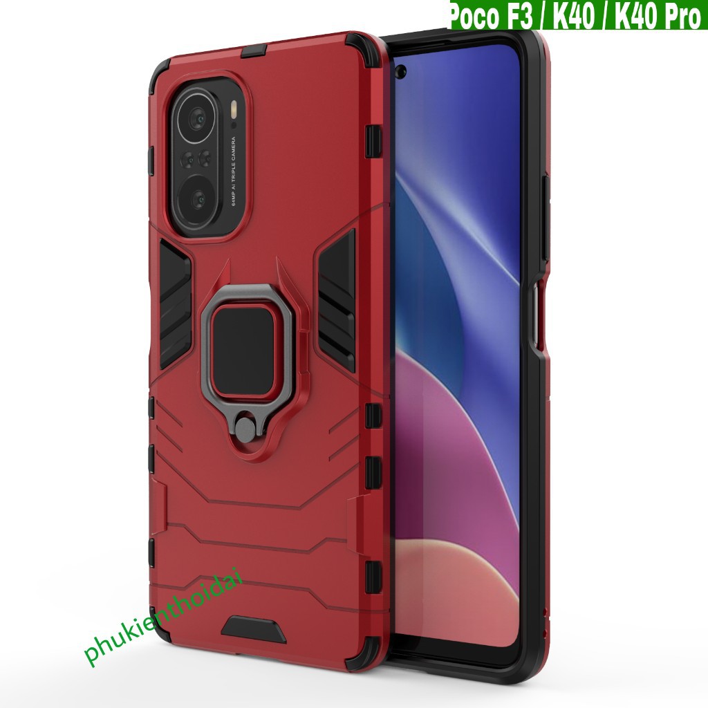 Ốp lưng Redmi K40 / K40 Pro / Poco F3 dùng chung chống sốc Iron Man Iring giá đỡ xem phim siêu bền