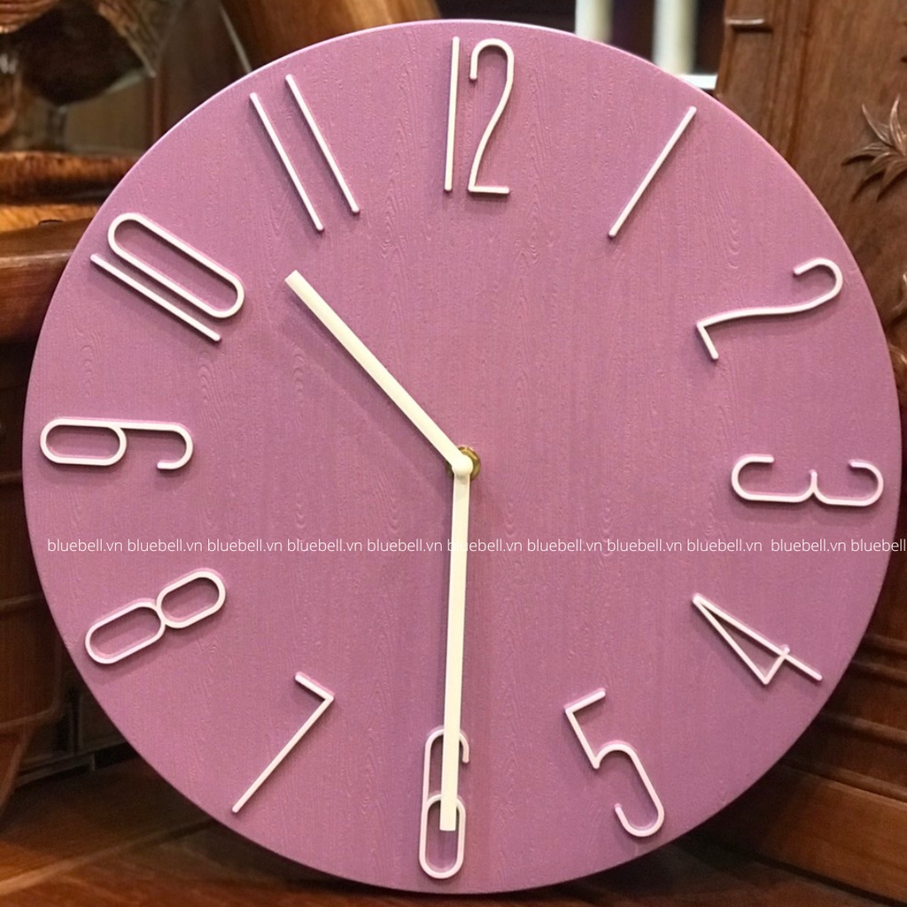 Đồng Hồ Treo Tường Màu Tím Violet, Đồng Hồ Kim Trôi Phong Cách Bắc Âu Đường Kính 35cm BlueBell