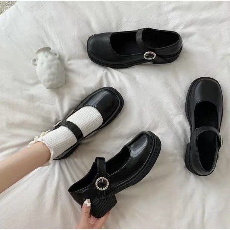 [Có sẵn+ảnh thật] Giày búp bê nữ ulzzang quai ngang đế cao 4cm mã 03