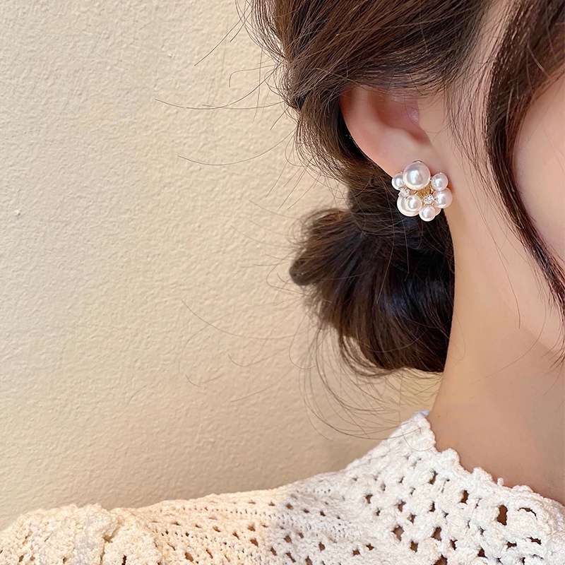 Khuyên Tai Tua Rua Hạt Nho Đính Hạt Ngọc Trai Nhân Tạo Phong Cách Hàn Quốc Thời Trang