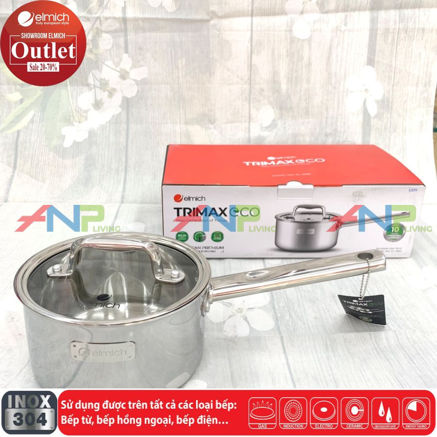 Quánh Nồi Bột Inox 304 3 lớp đáy liền Trimax ECO ELMICH El3990 16cm