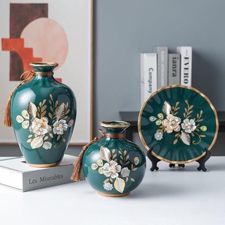 Đồ trang trí, bộ 3 bình hoa đĩa gốm hoa nổi,đồ trang trí tủ rượu,kệ tivi,phòng làm việc