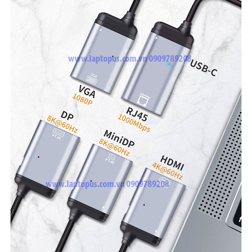 Cáp Chuyển USB C sang HDMI VGA USB RJ45 Display Port Loại Tốt Tín Hiệu Ổn Định