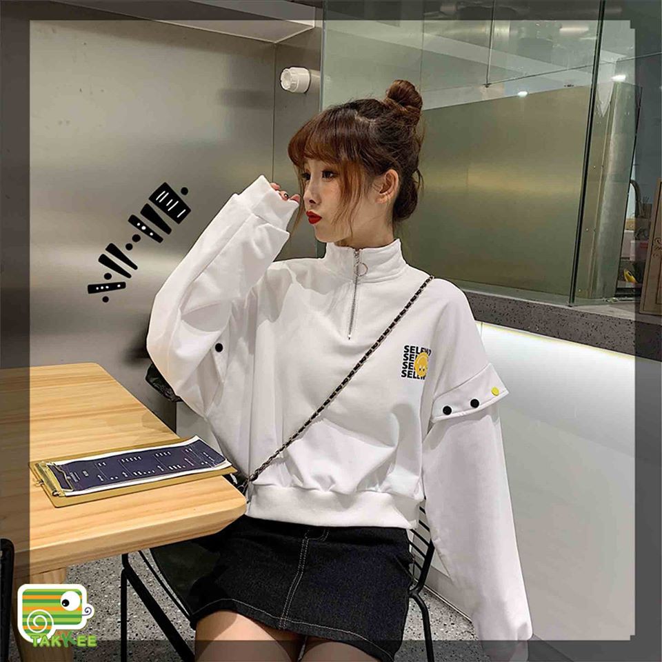 ÁO NỈ THUN ÁO THU ĐÔNG CỔ KHÓA PHONG CÁCH HÀN QUỐC