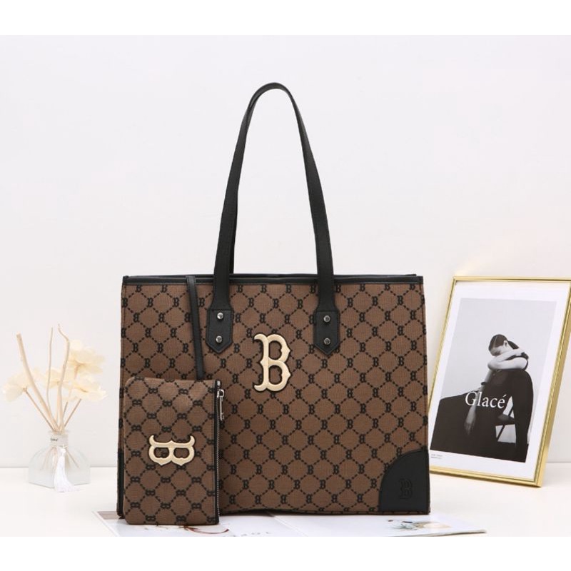 Túi Tote MLB Monogram Kèm Ví Nhỏ Siêu Hot, Túi Tote ny 3 Tone Màu Sang Trọng Unisex