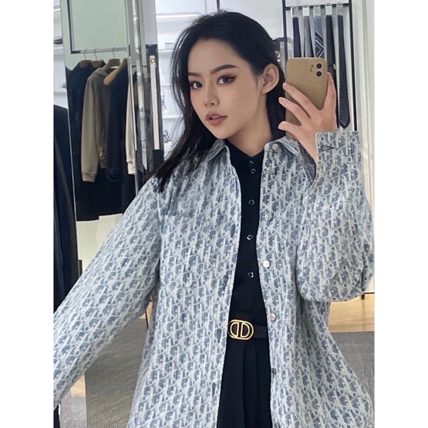Áo sơ mi jacquard dài tay hoạ tiết logo thương hiệu Dior CD cao cấp