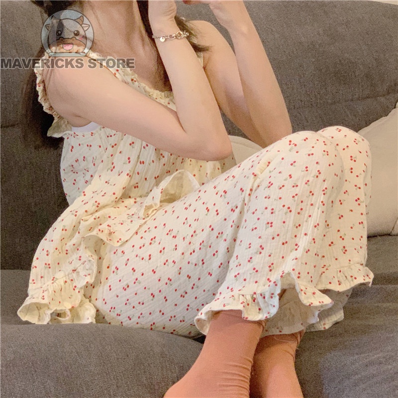 Bộ Đồ Ngủ Hai Dây Họa Tiết Quả cherry Dễ Thương Cho Nữ