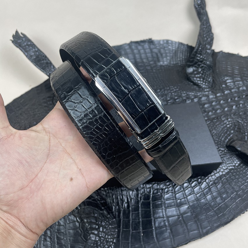 Thắt Lưng Nam Dây Nịt Da Cá Sấu Thật 100% Phần Da Bụng Trơn Màu Đen ST340 BH 24 Tháng Tặng Kèm Hộp