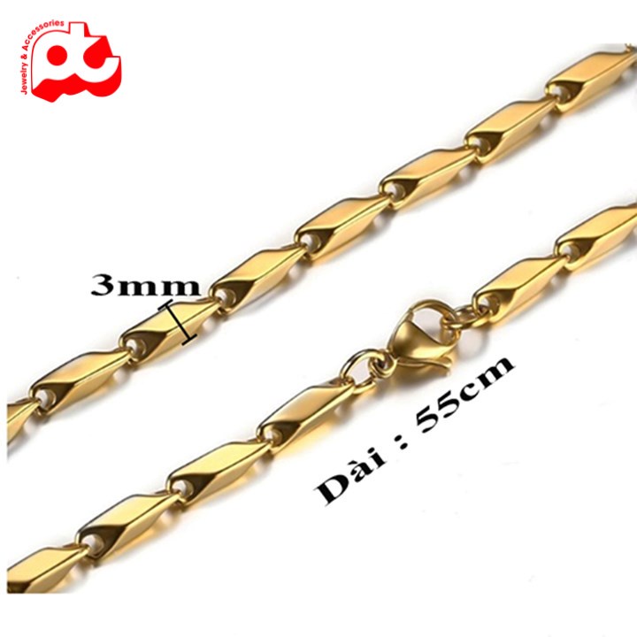 Dây chuyền nam titan cao cấp sang trọng thép không gỉ hỏa tiển mạ vàng PT JEWELRY kích cỡ 3mm PTDCNA31