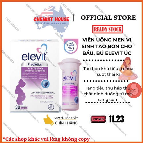 Elevit Probiotics For Pregnancy and Breastfeeding - Viên uống men vi sinh cho Mẹ bầu táo bón 30 viên