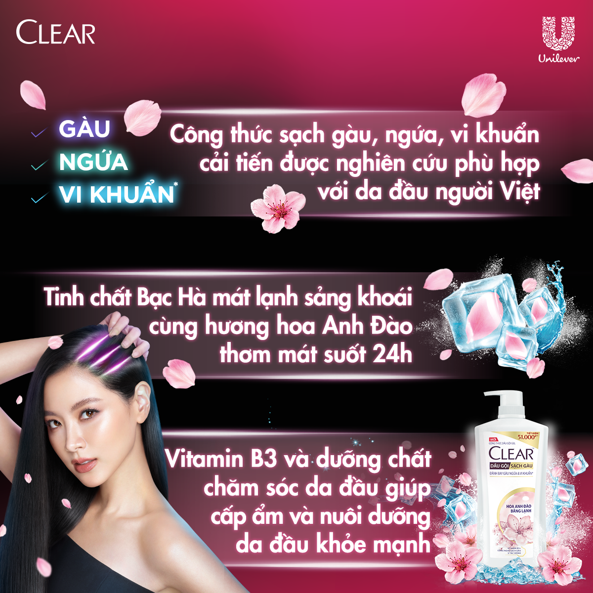 Dầu gội đầu Clear Cho Tóc Sạch Gàu Và Thơm mát suốt 24 Giờ 630g.