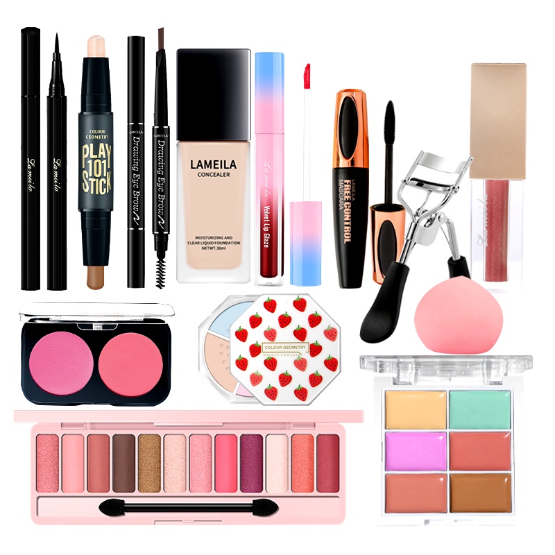 Bộ trang điểm đầy đủ 13 món cơ bản từ set trang điểm cá nhân phấn mắt mascara Lameila-URBLML-T9+4
