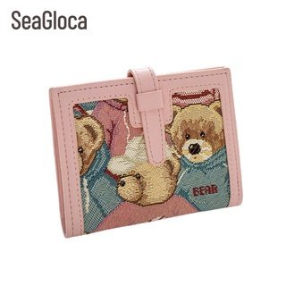 Ví ngắn SEAGLOCA nhiều ngăn đựng thẻ bằng vải thêu họa tiết gấu đáng yêu cho nữ