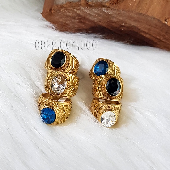 Nhẫn mỹ inox khắc 2 sú.ng, nhẫn nam mặt đá xanh NZ1719.