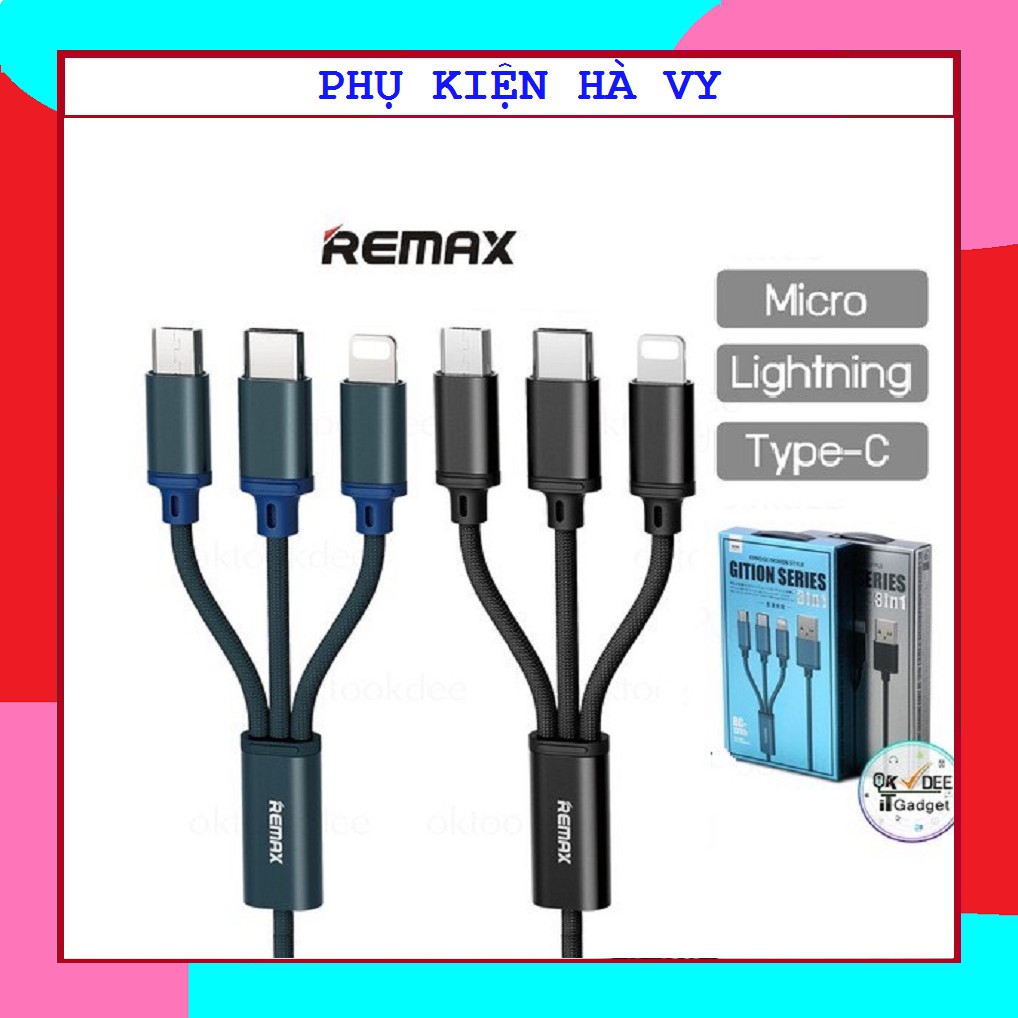 Cáp Sạc Remax 3 Đầu RC-131TH Iphone - Micro usb - Type C | BH 1 Năm