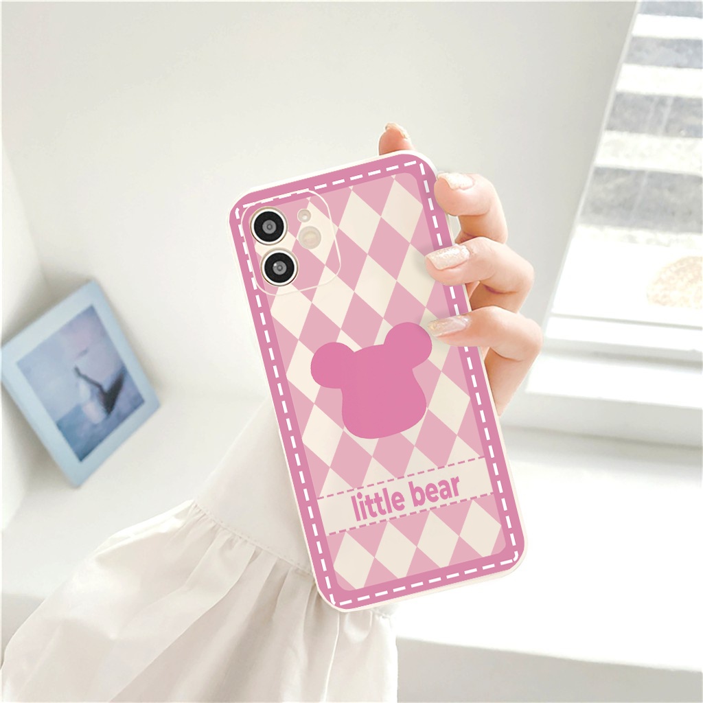 Ốp lưng iphone Bear Hồng cạnh vuông ốp iphone6/6plus/6s/6splus/7/7plus/8/8plus/x/xr/xs/11/12/13/pro/max/plus/promax e203