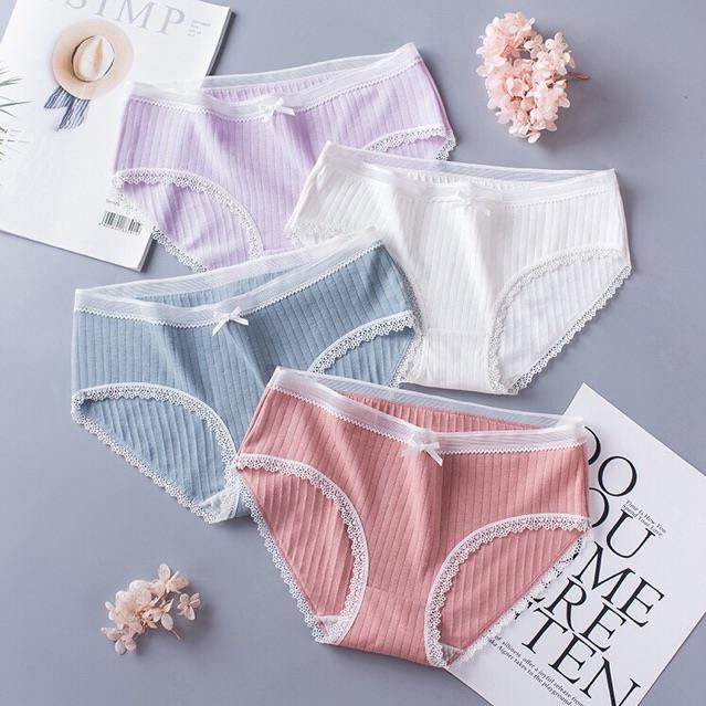 Quần Lót Cotton Tăm Viền Ren xuất Nhật 5362-