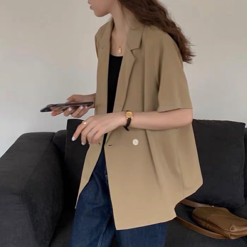 Áo Blazer 2 cúc Form rộng Ngắn tay Mùa Hè Ulzzang Hàn Quốc Áo Vest Blazer nữ Tay ngắn Thời trang