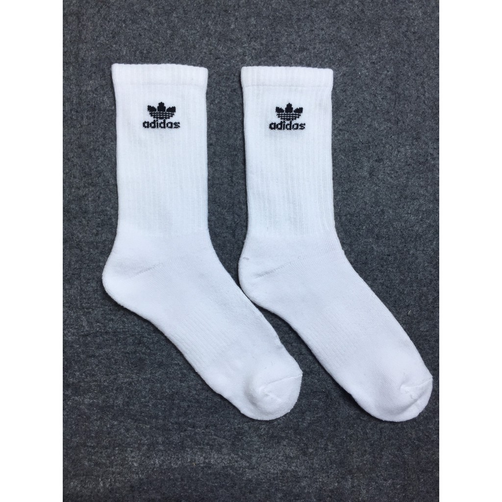 3 Đôi vớ Adidas cao cổ màu trắng logo 3 lá đen