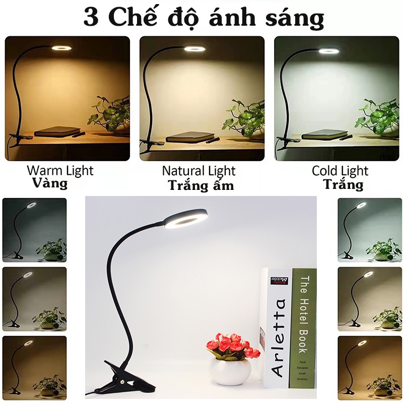 Đèn LED USB Kẹp Bàn Đọc Sách SL-008 Ánh Sáng Vàng Và Trắng